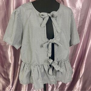 Girl Soul Black & White Gingham Tie Front Blouse Short Sleeve Size 2X NWT